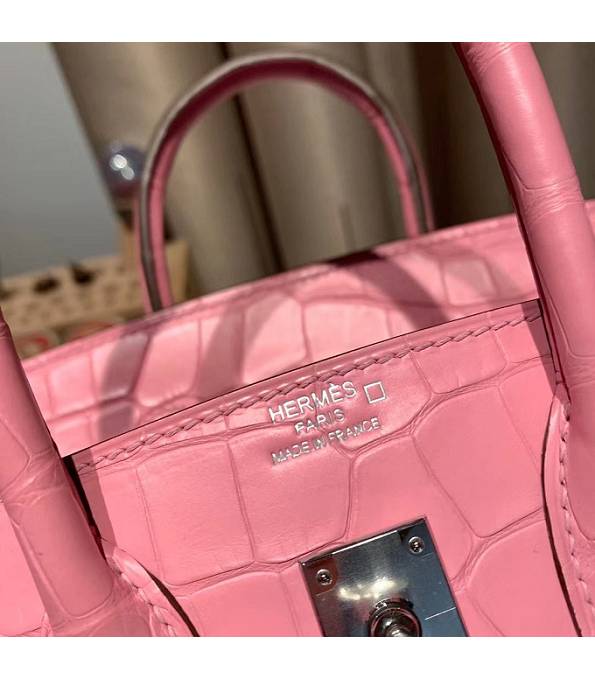 Hermes Birkin 25cm Bag Cherry Pink Real Croc Leather Silver Metal