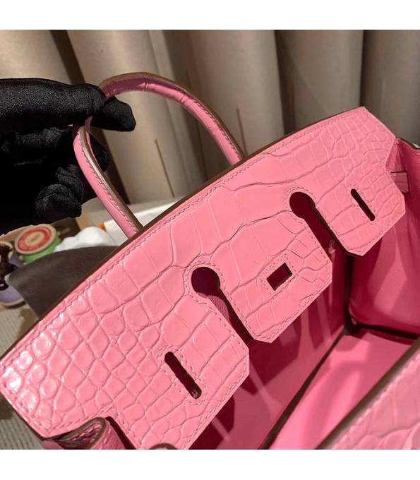 Hermes Birkin 25cm Bag Cherry Pink Real Croc Leather Silver Metal