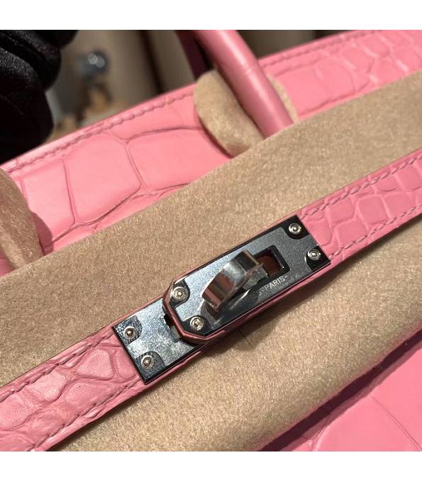 Hermes Birkin 25cm Bag Cherry Pink Real Croc Leather Silver Metal