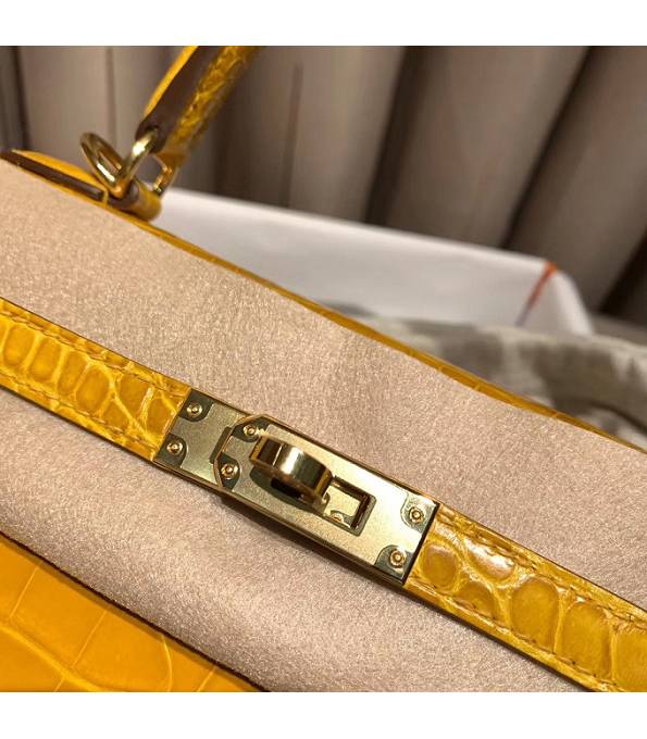 Hermes Birkin 25cm Bag Amber Yellow Real Croc Leather Golden Metal