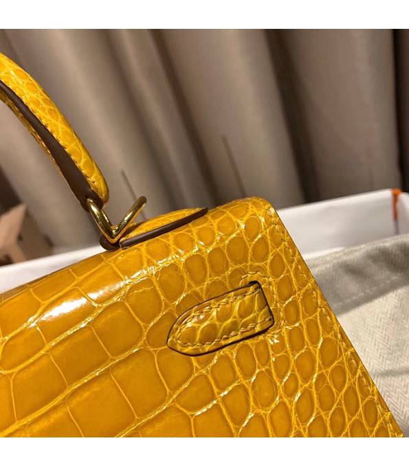 Hermes Birkin 25cm Bag Amber Yellow Real Croc Leather Golden Metal