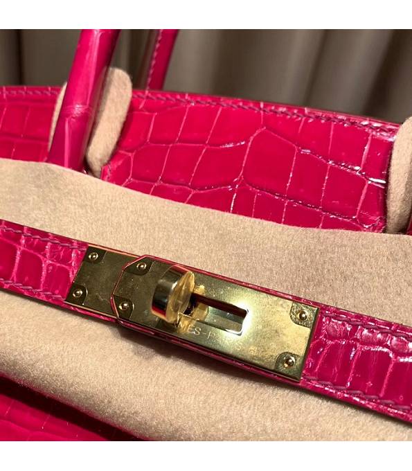 Hermes Birkin 30cm Bag Rose Red Real Croc Leather Golden Metal