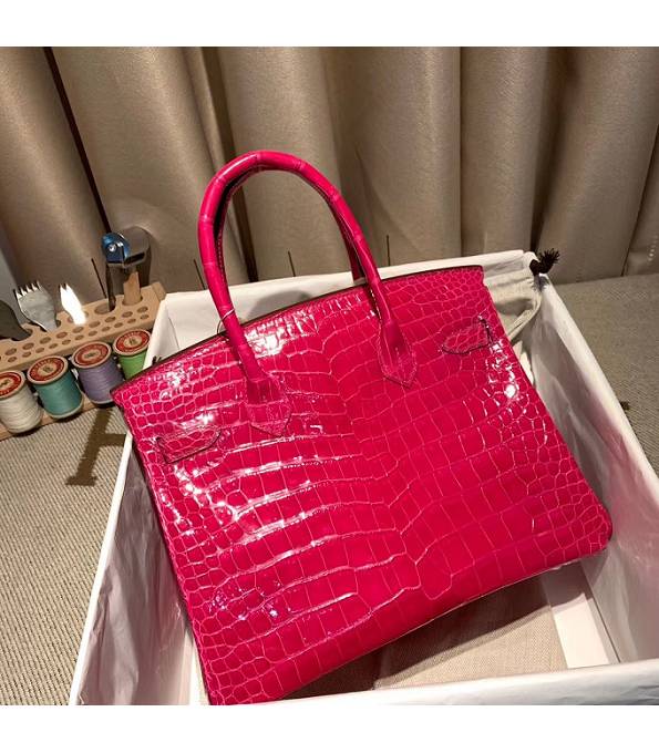 Hermes Birkin 30cm Bag Rose Red Real Croc Leather Golden Metal
