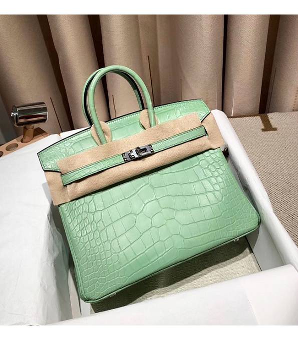 Hermes Birkin 25cm Bag Mint Green Original Ostrich Leather Silver Metal