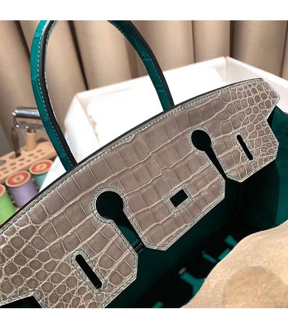 Hermes Birkin 30cm Bag Elephant Grey Real Croc Leather Golden Metal