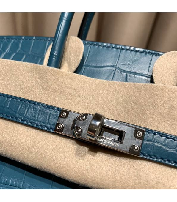 Hermes Birkin 25cm Bag Colvert Blue Real Croc Leather Silver Metal