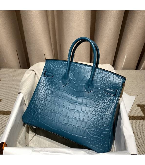 Hermes Birkin 25cm Bag Colvert Blue Real Croc Leather Silver Metal