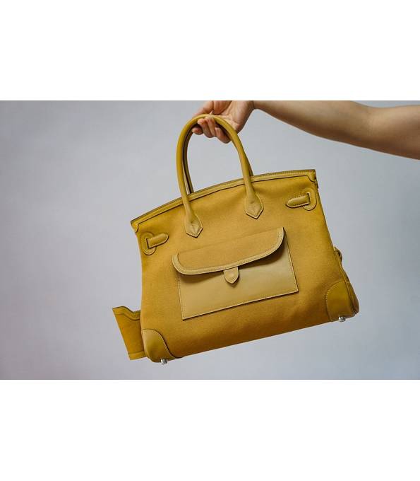 Hermes Cargo Birkin 35cm Bag Yellow Canvas With Original Swift Calfskin Leather Silver Metal