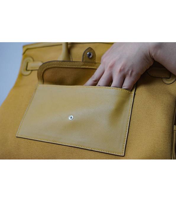 Hermes Cargo Birkin 35cm Bag Yellow Canvas With Original Swift Calfskin Leather Silver Metal