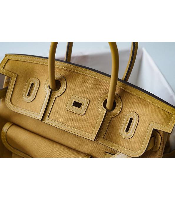 Hermes Cargo Birkin 35cm Bag Yellow Canvas With Original Swift Calfskin Leather Silver Metal