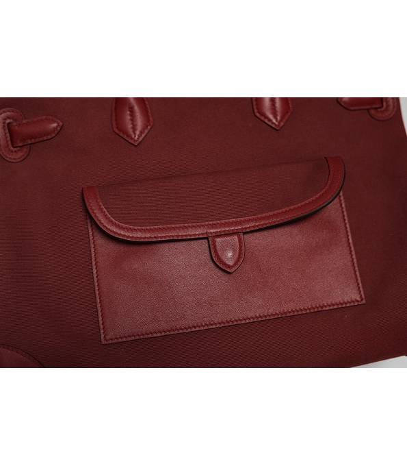 Hermes Cargo Birkin 35cm Bag Wine Red Canvas With Original Swift Calfskin Leather Silver Metal
