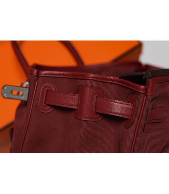 Hermes Cargo Birkin 35cm Bag Wine Red Canvas With Original Swift Calfskin Leather Silver Metal
