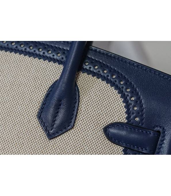 Hermes Birkin 30cm Bag Canvas With Blue Original Leather Golden Metal