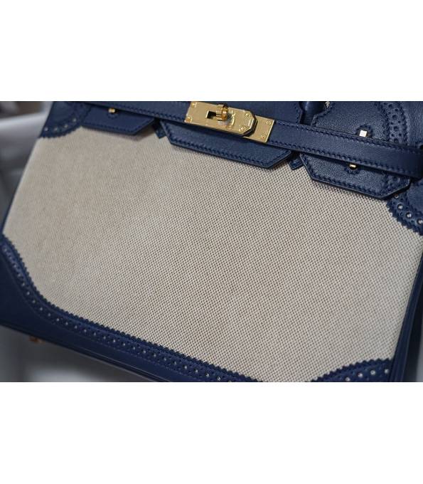 Hermes Birkin 30cm Bag Canvas With Blue Original Leather Golden Metal