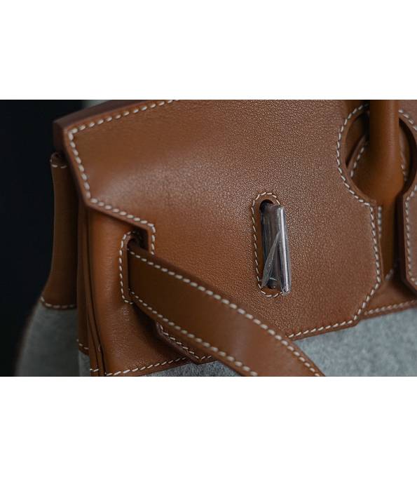 Hermes Birkin 40cm Bag Grey Suede With Brown Original Leather Silver Metal