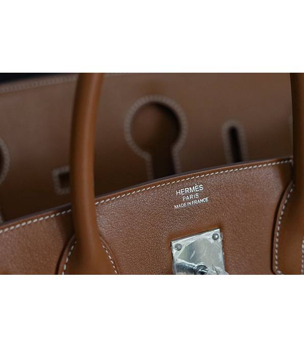 Hermes Birkin 40cm Bag Grey Suede With Brown Original Leather Silver Metal