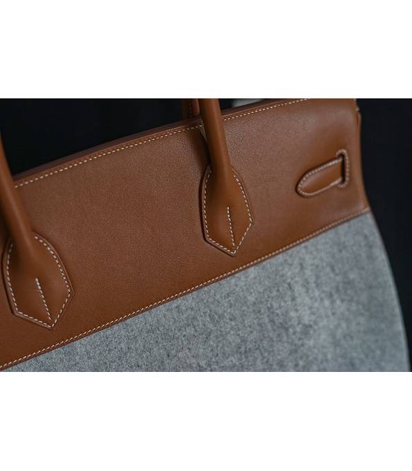 Hermes Birkin 40cm Bag Grey Suede With Brown Original Leather Silver Metal