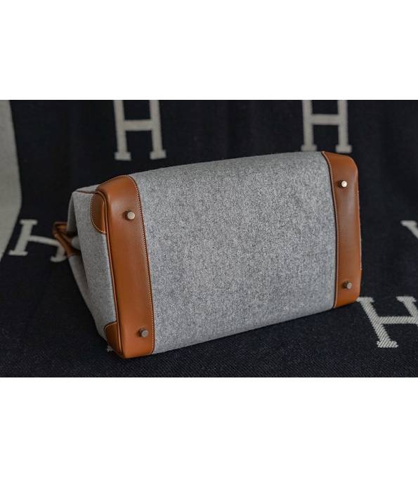 Hermes Birkin 40cm Bag Grey Suede With Brown Original Leather Silver Metal