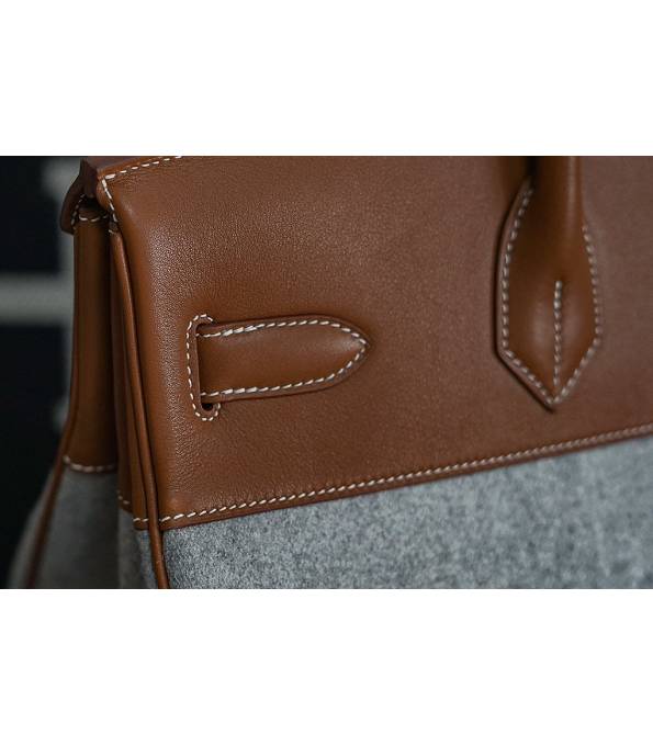 Hermes Birkin 40cm Bag Grey Suede With Brown Original Leather Silver Metal