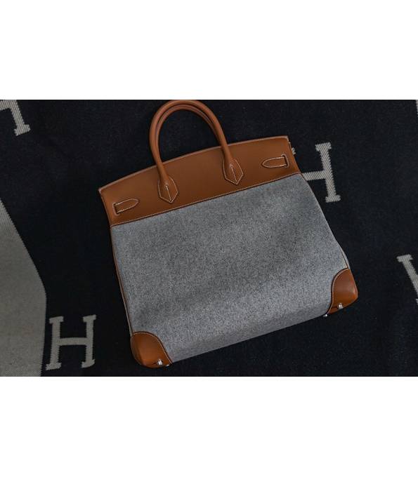 Hermes Birkin 40cm Bag Grey Suede With Brown Original Leather Silver Metal