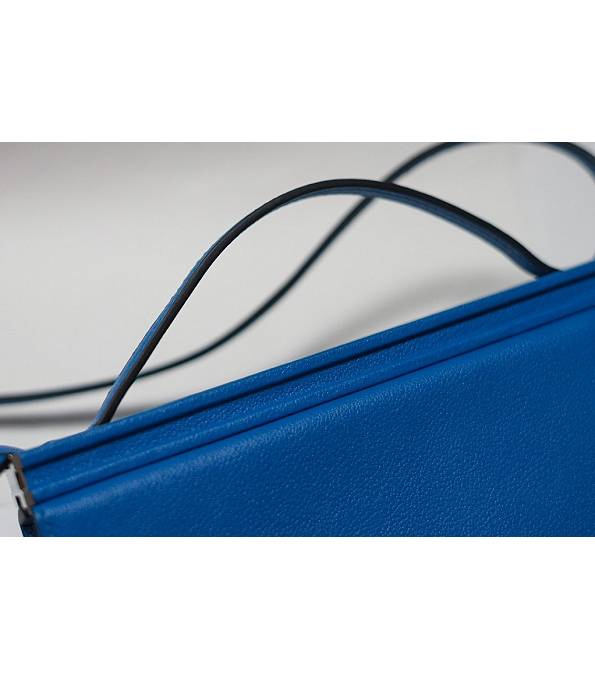 Hermes Clic H Blue Original Calfskin Leather Silver Metal 21cm Tote Shoulder Bag