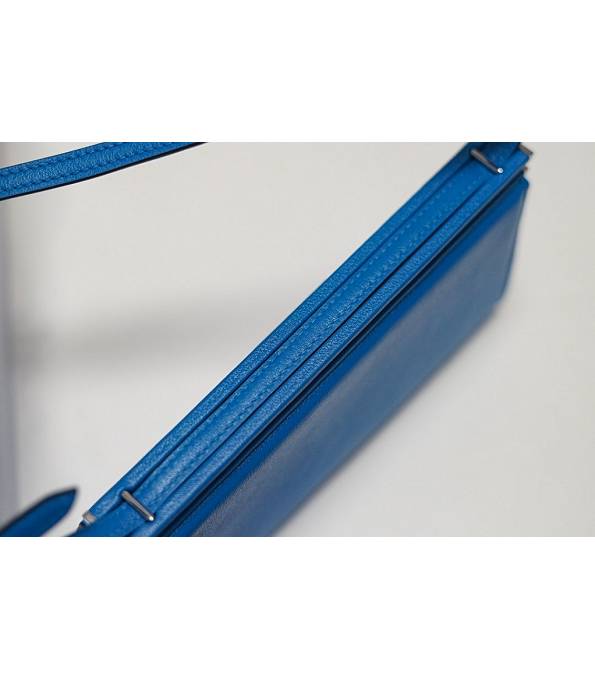 Hermes Clic H Blue Original Calfskin Leather Silver Metal 21cm Tote Shoulder Bag