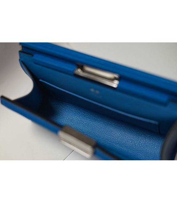 Hermes Clic H Blue Original Calfskin Leather Silver Metal 21cm Tote Shoulder Bag