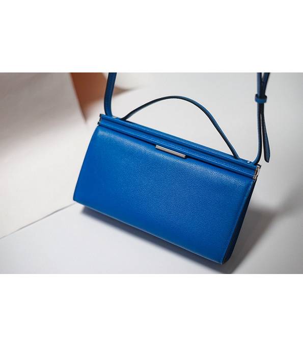 Hermes Clic H Blue Original Calfskin Leather Silver Metal 21cm Tote Shoulder Bag