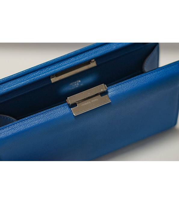 Hermes Clic H Blue Original Calfskin Leather Silver Metal 21cm Tote Shoulder Bag