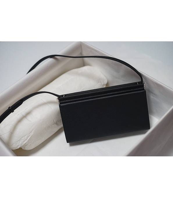 Hermes Clic H Black Original Calfskin Leather Silver Metal 21cm Tote Shoulder Bag