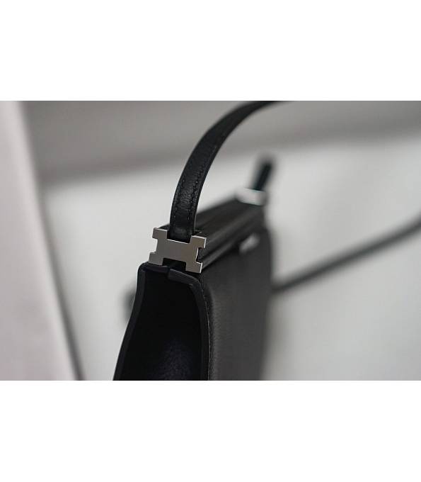 Hermes Clic H Black Original Calfskin Leather Silver Metal 21cm Tote Shoulder Bag