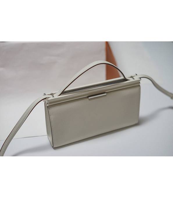 Hermes Clic H White Original Calfskin Leather Silver Metal 21cm Tote Shoulder Bag