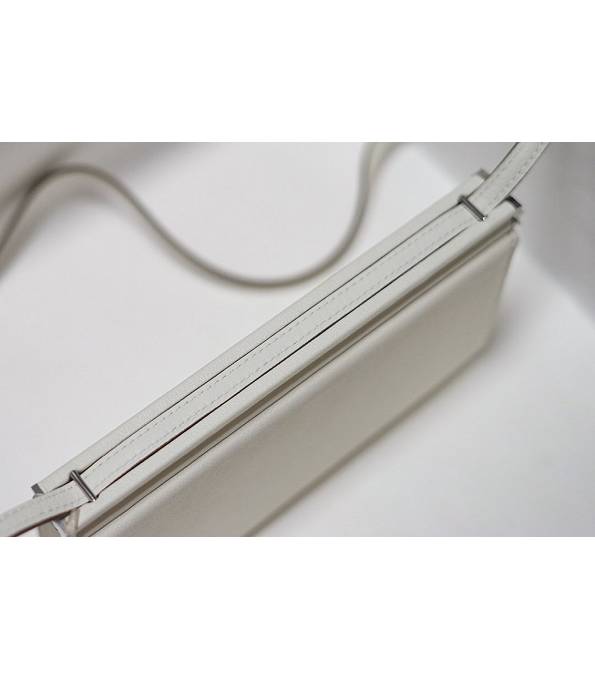 Hermes Clic H White Original Calfskin Leather Silver Metal 21cm Tote Shoulder Bag