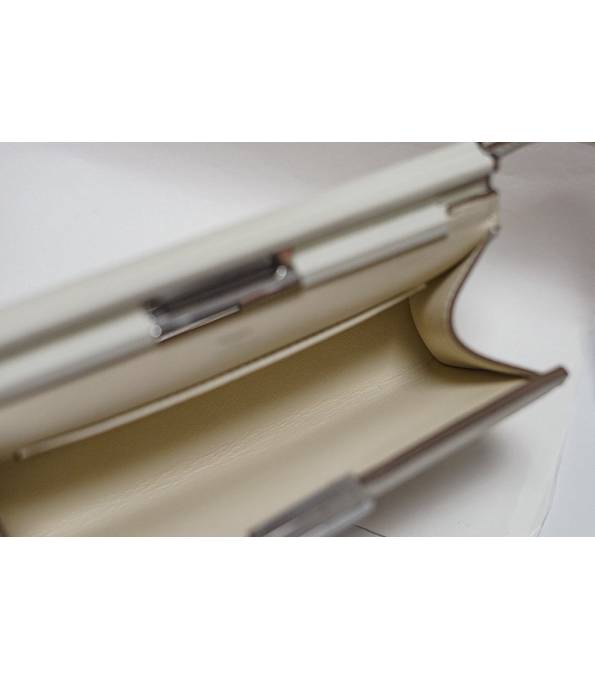 Hermes Clic H White Original Calfskin Leather Silver Metal 21cm Tote Shoulder Bag