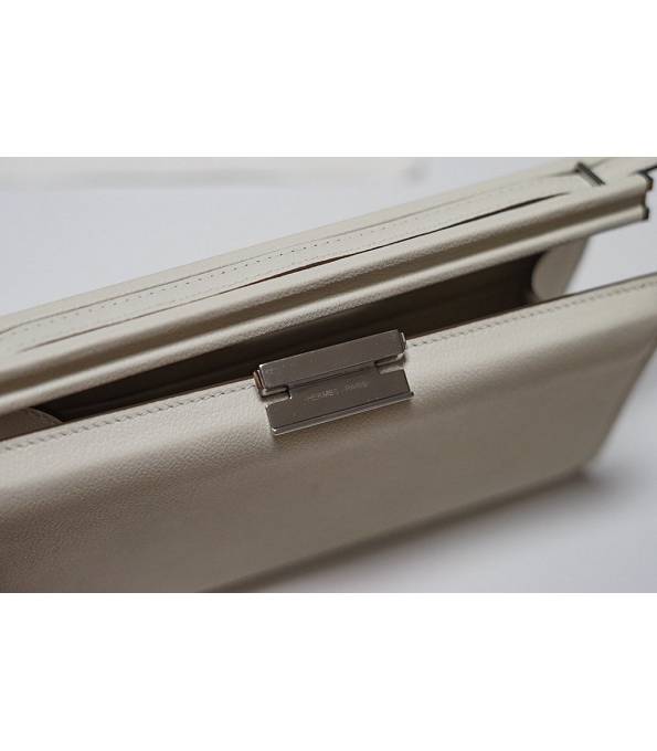 Hermes Clic H White Original Calfskin Leather Silver Metal 21cm Tote Shoulder Bag