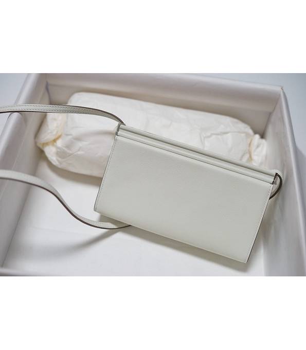 Hermes Clic H White Original Calfskin Leather Silver Metal 21cm Tote Shoulder Bag