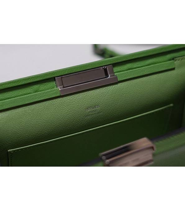 Hermes Clic H Green Original Calfskin Leather Silver Metal 21cm Tote Shoulder Bag