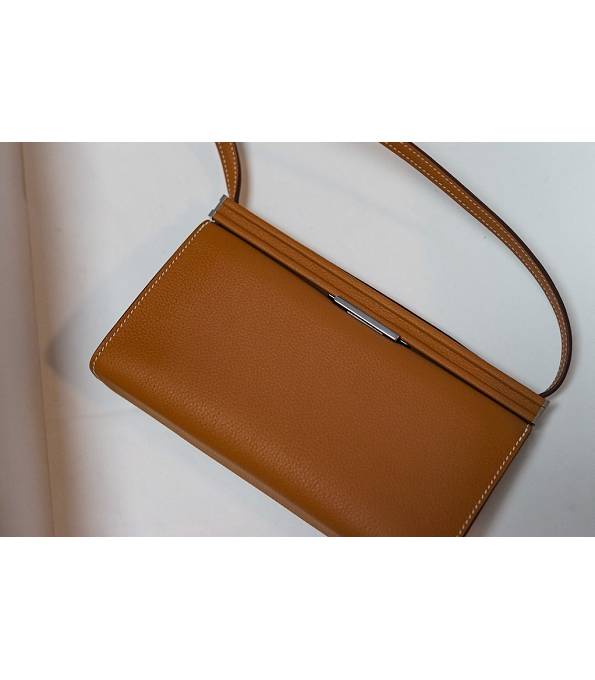 Hermes Clic H Brown Original Calfskin Leather Silver Metal 21cm Tote Shoulder Bag