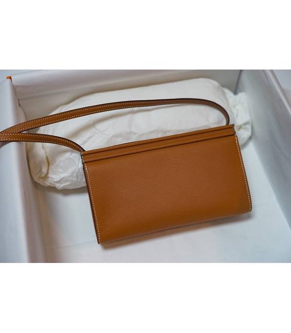 Hermes Clic H Brown Original Calfskin Leather Silver Metal 21cm Tote Shoulder Bag