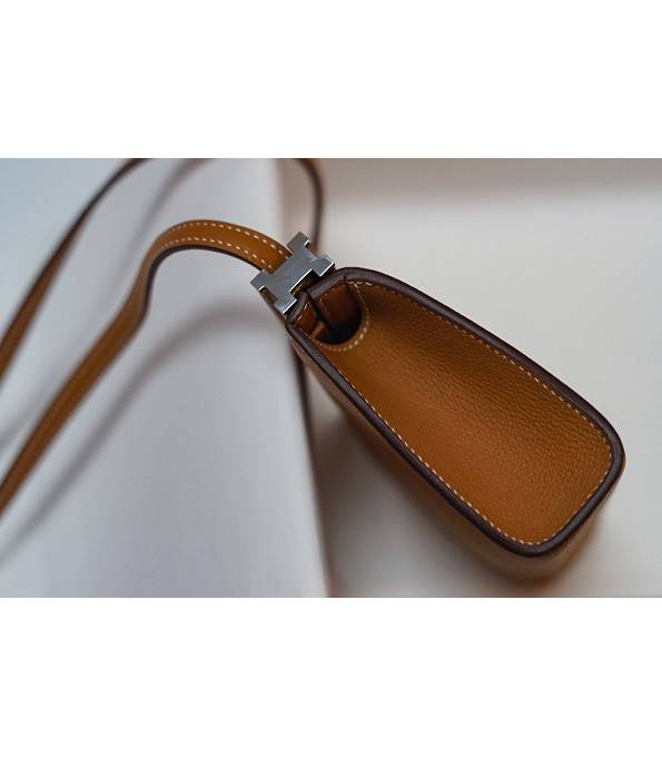Hermes Clic H Brown Original Calfskin Leather Silver Metal 21cm Tote Shoulder Bag