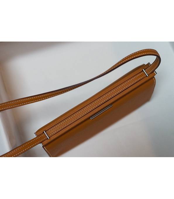 Hermes Clic H Brown Original Calfskin Leather Silver Metal 21cm Tote Shoulder Bag