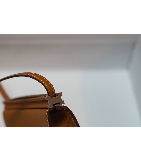 Hermes Clic H Brown Original Calfskin Leather Silver Metal 21cm Tote Shoulder Bag