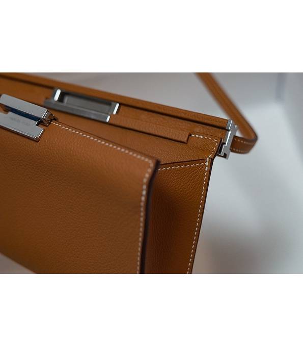 Hermes Clic H Brown Original Calfskin Leather Silver Metal 21cm Tote Shoulder Bag