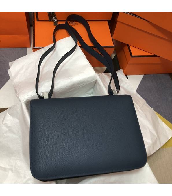 Hermes Constance 18cm Mini Bag Dark Blue Original Palm Veins Leather Silver Metal