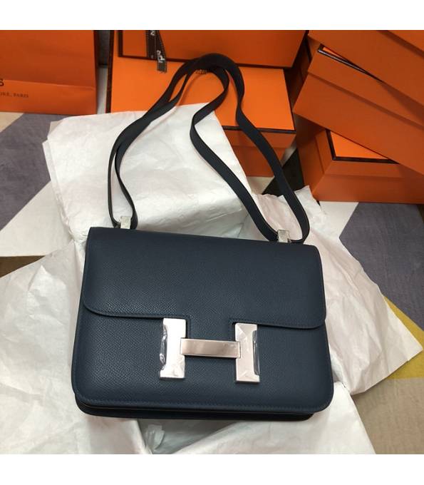 Hermes Constance 18cm Mini Bag Dark Blue Original Palm Veins Leather Silver Metal