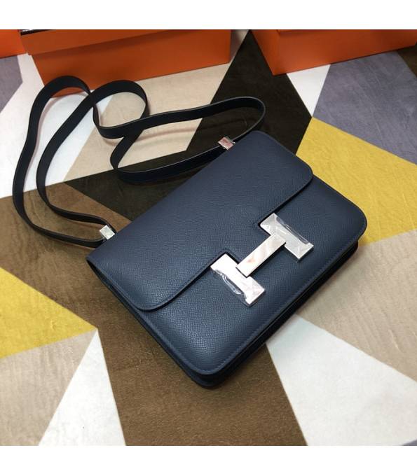 Hermes Constance 18cm Mini Bag Dark Blue Original Palm Veins Leather Silver Metal