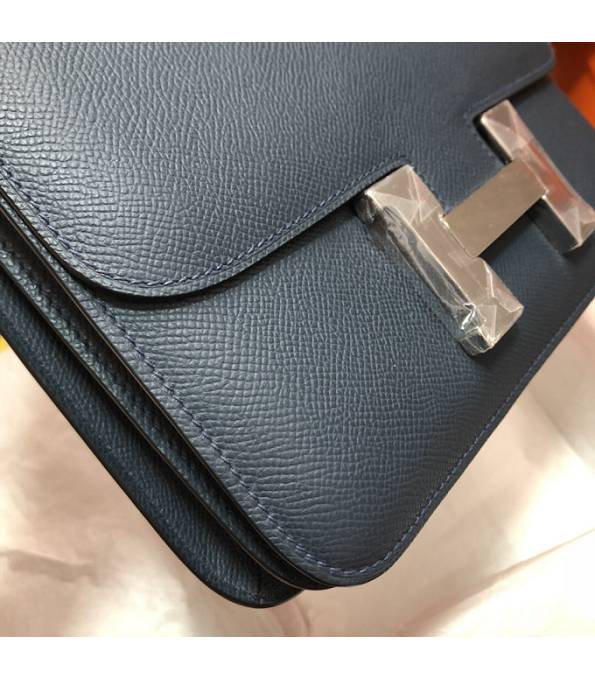 Hermes Constance 18cm Mini Bag Dark Blue Original Palm Veins Leather Silver Metal