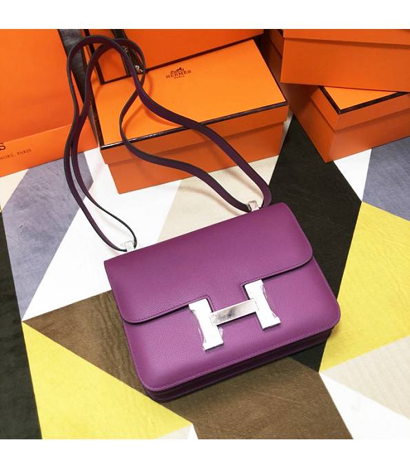 Hermes Constance 18cm Mini Bag Actinia Purple Original Palm Veins Leather Silver Metal