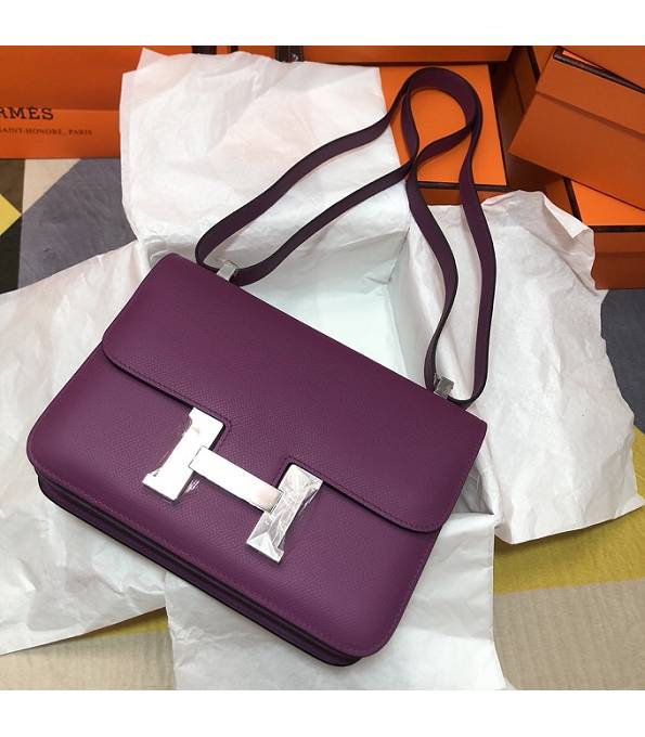 Hermes Constance 18cm Mini Bag Actinia Purple Original Palm Veins Leather Silver Metal