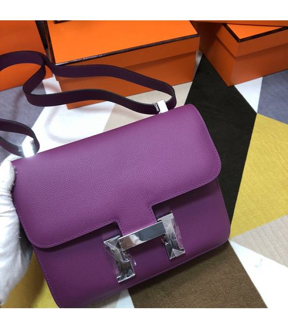 Hermes Constance 18cm Mini Bag Actinia Purple Original Palm Veins Leather Silver Metal